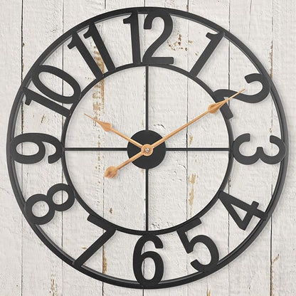 Outdoor Clocks for Patio, Large Outdoor Pool Clock, Vintage Metal Outdoor Clock Battery Operated, European Industrial Skeleton Wall Clock for Backyard/Garden/Fence, 14 in