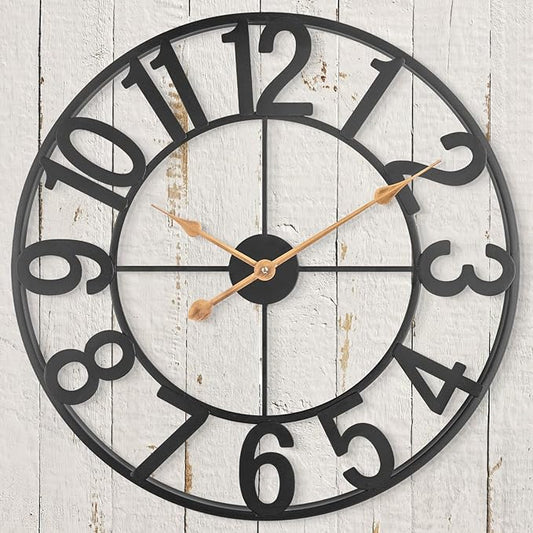 Outdoor Clocks for Patio, Large Outdoor Pool Clock, Vintage Metal Outdoor Clock Battery Operated, European Industrial Skeleton Wall Clock for Backyard/Garden/Fence, 14 in