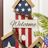 Glitzhome Patriotic Porch Sign, 4th of July Independence Day Welcome Sign, Wooden Birdhouse Design, 30" Farmhouse Rustic Porch Board for Memorial Day Front Door, Patio, and Yard Party Decor