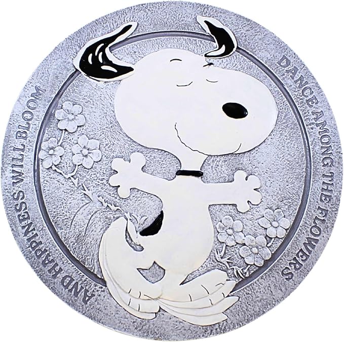 Roman Snoopy Dance Stepping Stone Peanuts, 12-inch Diameter, Resin, Stone Mix, Home, Garden, Outdoor