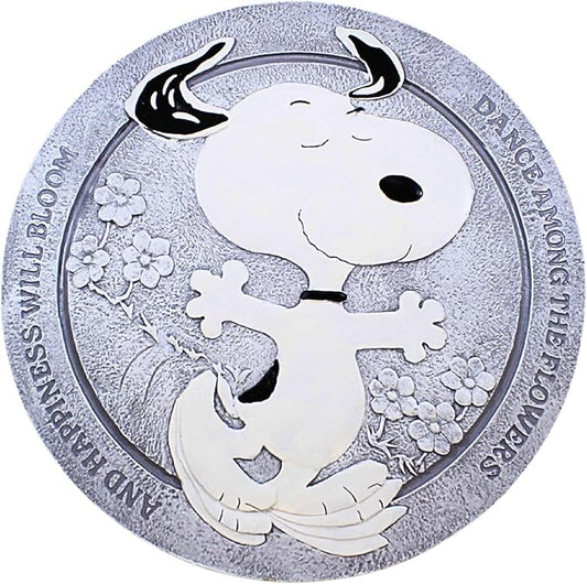 Roman Snoopy Dance Stepping Stone Peanuts, 12-inch Diameter, Resin, Stone Mix, Home, Garden, Outdoor