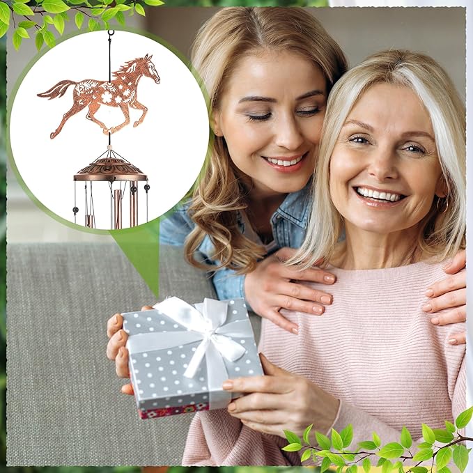 VioraWhite Horses Wind Chimes Outdoor Decorations for Women Men Mom Wife Grandma Birthday Gifts Metal Horses Wind Chimes for Outside Indoors, Lawn, Patio, Home, Porch, Yard Decor, Garden Decor