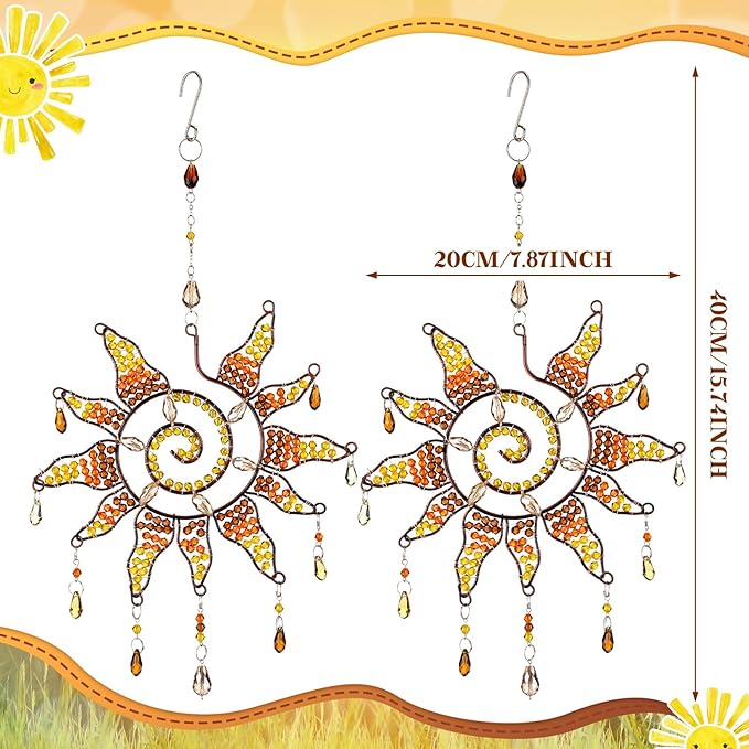 Suncalla 2 Pcs Crystal Suncatchers Hanging for Windows Hanging Sun Shaped Suncatcher Outdoor Indoor Making Rainbows Sun Catcher Ornament for Home Garden Decor Windows Housewarming Gift