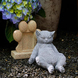 Stone Cat Garden Statue, Funny Resin Cat Figurine for Indoor & Outdoor Decor, Cute Relaxing Cat Sculpture for Patio Yard Lawn Porch Shelf, Cat Lover Gift, Weather Resistant, 9.8" L x 5.9" W x 6.7" H