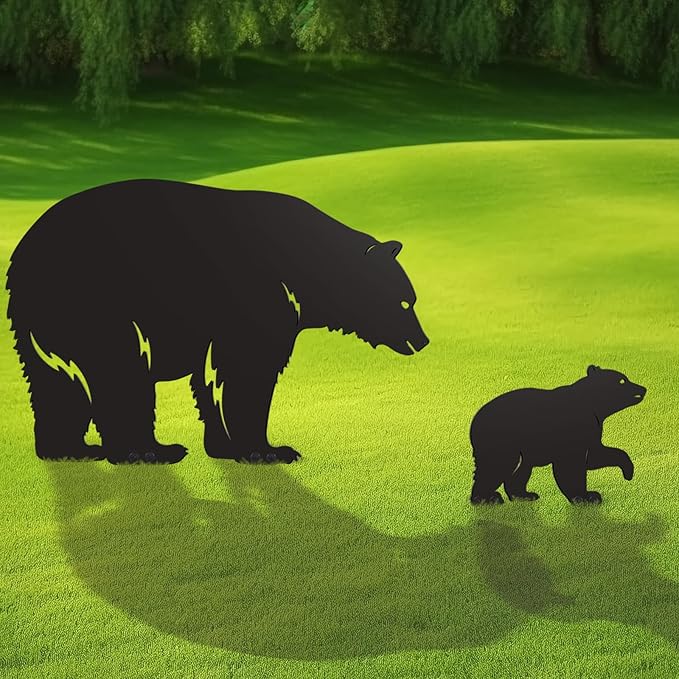 2PCS Black Animal Metal Garden Stakes, Decorative Gifts for Animal Lovers, Women & Men, Black Bear Silhouette Statues for Yard Art, Patio, Lawn, Garden Decorations (Bear)