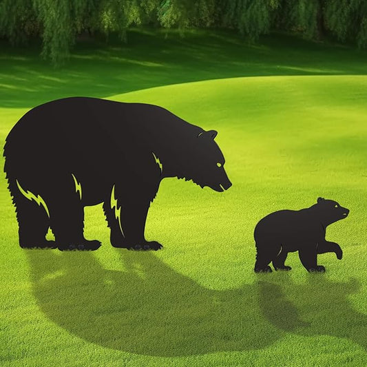 2PCS Black Animal Metal Garden Stakes, Decorative Gifts for Animal Lovers, Women & Men, Black Bear Silhouette Statues for Yard Art, Patio, Lawn, Garden Decorations (Bear)