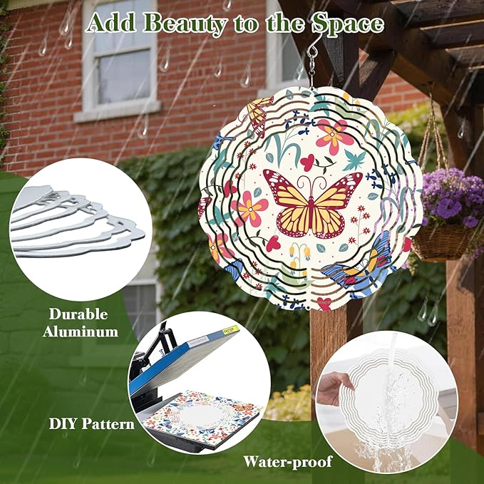 10 Pack Sublimation Wind Spinner Blanks, 8 Inch Double-Sided Sublimation Metal Blanks Bulk for Transfer DIY, Aluminum Hanging Wind Spinners for Indoor Outdoor Porch Garden Yard Window Decor
