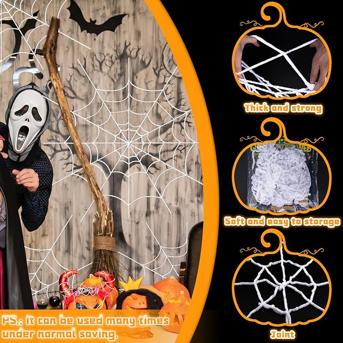 YUNAI Spider Webs Halloween Decorations Outdoor, 5ft White Fake Spider Web, Scary Haunted House Outdoor Wall Decor for Halloween Party Hanging Decorations