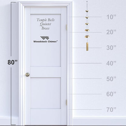 Woodstock Chimes Signature Collection, Woodstock Temple Bells, Quintet (32'') Brass, Wind Bells for Outdoor, Patio, Home or Garden Décor (TB5)
