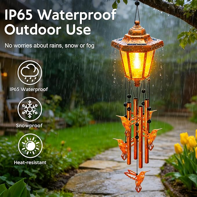Hummingbird Solar Wind Chimes for Outside, Birthday Gifts for Mom Women Grandma Mother's Day Memorial, 34-Inch Windchimes with Wind Spinner, Outdoor Hanging Solar Lights Yard Garden Decor, 2 Pack