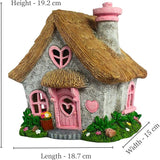 PRETMANNS Fairy House for Outside with Solar Powered LED Lights for Garden - Fairy Garden Houses for Outdoor - Miniature Accessories for Cottage Decor for Village - 7.56” High, Pink