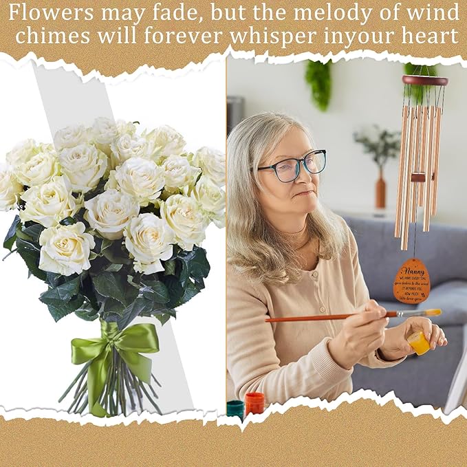 Nanny Gifts, Nannie Wind Chimes for Outside, Nanny Mother's Day Birthday Christmas Thanksgiving Gifts from Grandkids Grandchildren, Nannie Gifts for Grandma, 26Inch with Greeting Card