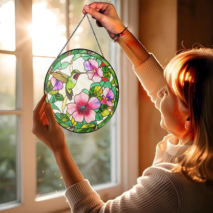 7.8" Hummingbird Stained Glass Suncatcher, Bird Suncatcher for Window Hanging, Art Decor for Home Garden Housewarming, Gift for Mom, Grandma, Women, Friend, Bird Lover BIRD-31B-SG8