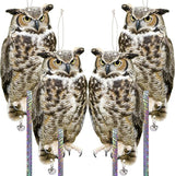 4PCS Fake Owl Plastic Owl to Scare Pigeon for Balcony Hanging Flat Garden Owls with Reflective Tape to Keep Squirrel Woodpecker Away from Outdoor House Window Patio Yard Backyard Front Porch Decor