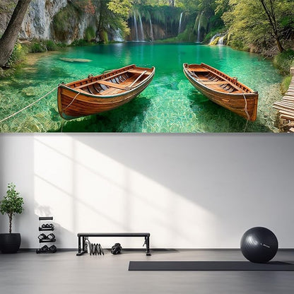 13x6 ft Serene Canoe Lake Garage Door Banner - Calm Forest Reflection Backdrop, Hanging Garage Decorations - for Fall Thanksgiving Family Gathering Background, Rustic Outdoor Wall Sign