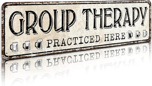 Group Therapy Practiced Here Retro Tin Metal Sign Bar Cave Beer Signs for Cafe Bar Pub Beer Club Wall Decor 4"x 16"