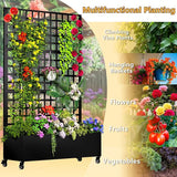 MTART Metal Planter Box with Trellis, 72.1"x47.2"x16" Galvanized Raised Garden Bed with Privacy Screen & Drainage Holes & Lockable Casters for Climbing Plants, Flower, Vegetable (Black-Grid)
