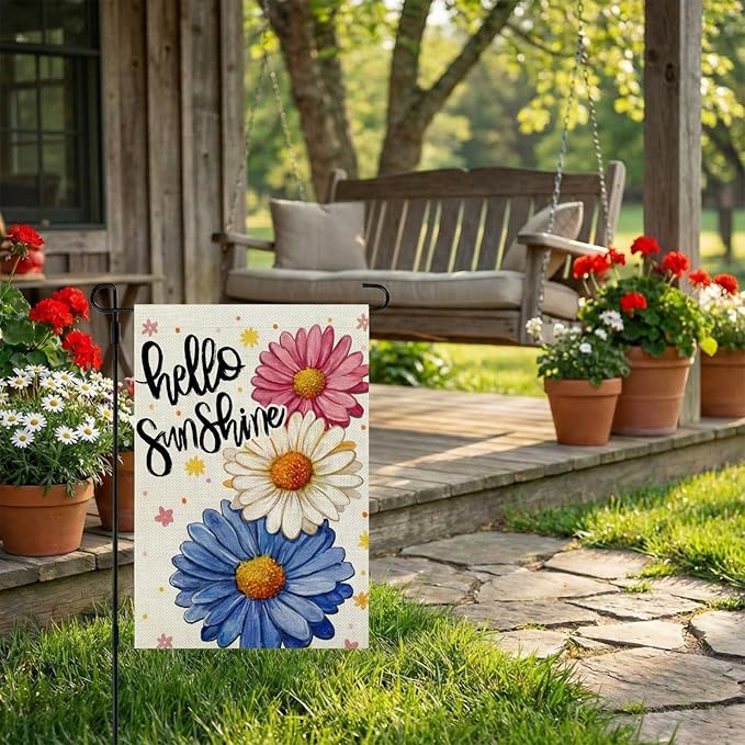 CROWNED BEAUTY Spring Garden Flag Daisy Welcome 12x18 Inch Double Sided Small Seasonal Holiday Floral Farmhouse Decoration for Outdoor Lawn Yard