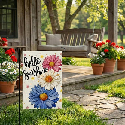 CROWNED BEAUTY Spring Garden Flag Daisy Welcome 12x18 Inch Double Sided Small Seasonal Holiday Floral Farmhouse Decoration for Outdoor Lawn Yard