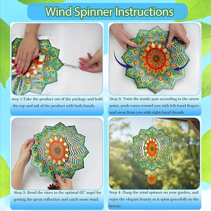 3D Wind Spinner, 12 inch 3D Kinetic Metal Garden Spinners, Rustproof Metal Garden Decor Yard Art, Wind Sculptures Ideal Gift for Homeowners & Garden Lovers