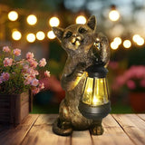 HONGLAND Cat Outdoor Statues Garden Decor, Cat Figurines Solar Lantern Lights, Birthday Gifts for Mom, Front Patio Balcony Yard Art Lawn Ornaments Porch Outdoor Decorations