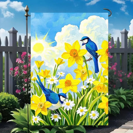 BlissYard Welcome Spring Garden Flag 12x18 Double Sided Bluebird Daffodils Seasonal Small Flags For Outside Outdoor Decor Yard Farmhouse Holiday Spring Summer Decorations Yard Flags