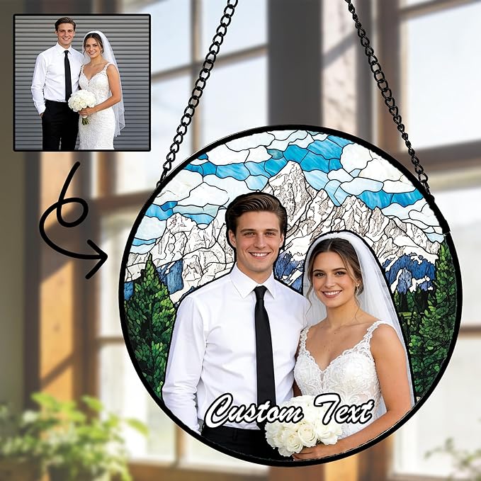Personalized Pet Custom Photo Faux Stained Glass Window Hanging - Loss of Dog Sympathy Gift Memorial Gifts Customized Ornaments Christmas Mother's Day for Lovers Women Men Dad Mom Nana