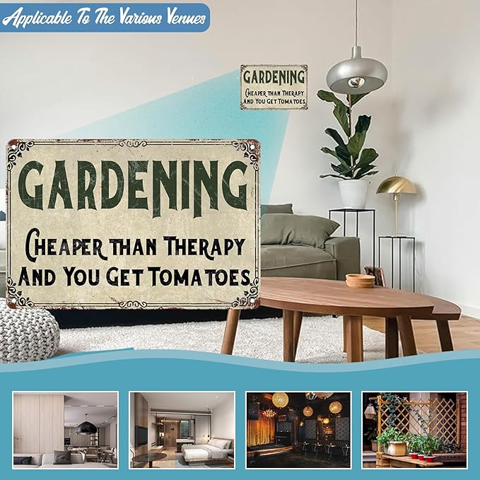 Gardening Cheaper than Therapy And You Get Tomatoes Vintage Garden 8 x 12 Inch