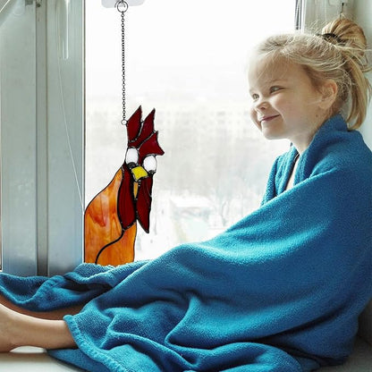 Peeping Rooster Stained Glass Window Hanging, Chicken Gifts for Women Mom Grandma Wife, Chicken Kitchen Decor, Funny Window Corner Hanging Rooster Decor Cockscomb