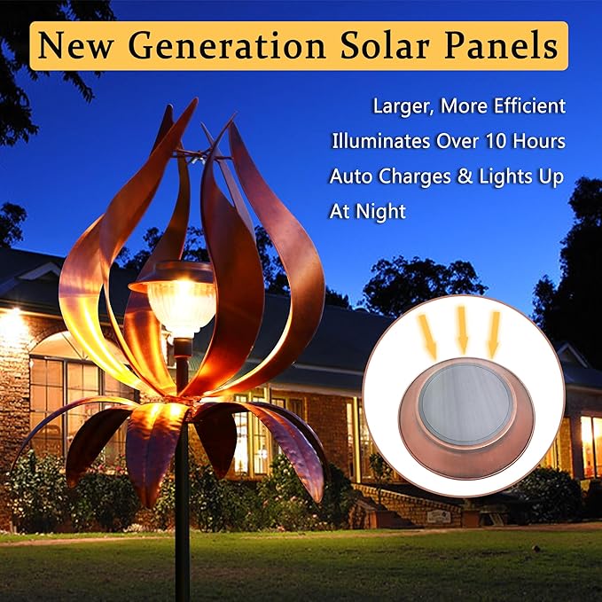 Solar Wind Spinner Outdoor Metal 83 Inch Windmill for Yard Garden Patio Decor Christmas Metal Yard Art Garden Easter Outdoor Decors Large Landscape Light with Shepherd Hooks Coconut Baskets