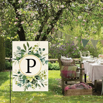 AVOIN colorlife Monogram Letter P Floral Garden Flag 12x18 Inch Double Sided Outside, Family Last Name Initial Yard Outdoor Decoration