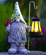 Garden Gnome with Solar Lantern: Outdoor Statue Decorations for Home Yard Lawn Balcony Patio Porch - Mothers Day Gifts for Mom Women Grandma