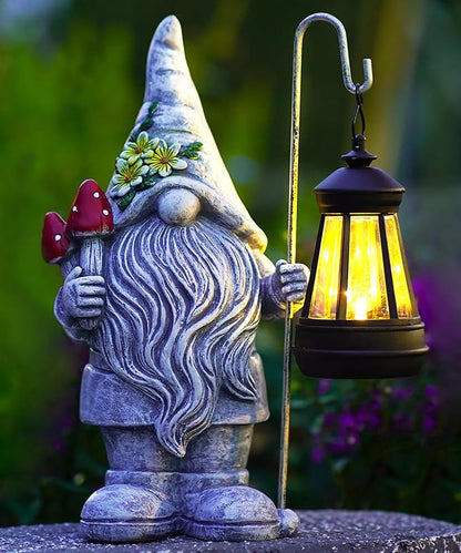 Garden Gnome with Solar Lantern: Outdoor Statue Decorations for Home Yard Lawn Balcony Patio Porch - Mothers Day Gifts for Mom Women Grandma