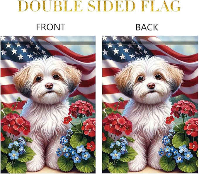 Starlit Patio 4th of July Garden Flag 12x18 Double Sided Maltese Dog Welcome American USA Patriotic Garden Flags for Memorial Day Independence Day Outdoor Decor Outside Decoration Yard Flag