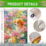 Spring Summer Welcome Garden Flag 12x18 Inch Double Sided Dog Floral Butterfly Burlap Small Yard Flag Seasonal Farmhouse Outside Outdoor Decoration