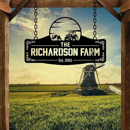 Personalized Metal Farm Sign, Customized Family Name Ranch Sign, Large Last Name Sign for Farmhouse Decoration, Outdoor Farm Wall Art, Welcome Sign, Entrance Gate Sign, Farm Lovers Gift, Garden Decor