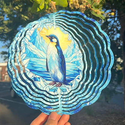 Penguin Wind Spinner, 3D Hanging Stainless Steel Garden Spinner, Wind Spinner Hanging for Outdoor & Indoor Décor, Unique Gifts for Yard Garden Decoration or Patio Décor (Penguin)
