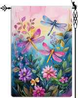 Colorful Spring Summer Dragonfly Garden Flag Floral Flowers Garden Flag Vertical Double Sided Rustic Farmland Burlap Yard Lawn Outdoor Decor 12.5x18"