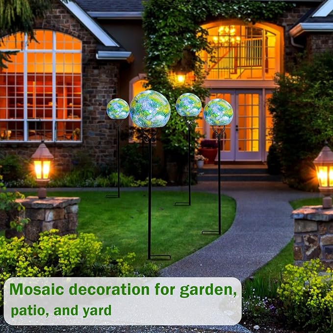 Solar Lights Outdoor Decorative Solar Mosaic Garden Stakes Cracked Glass Decorative Waterproof Outdoor Lights for Landscape Patio Yard Walkway Decoration Green