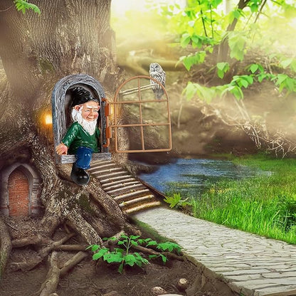 5.7-inch Elf Out The Door Tree Hugger,Funny Garden Gnome Statue, Hanging Resin Gnome Figurine,Whimsical Tree Sculpture,Garden Peeker Statue,Ideal Patio Yard Lawn Porch Decoration