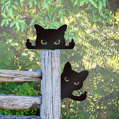 Bnesi 2 Pcs Black Cat Garden Sculptures Metal Fence Decorations Outdoor Decorations for Cat Lovers Black Metal Yard Art Lawn Ornaments Home Decor for Garden Yard Lawn (Funny)