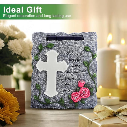 MXwcy Cross Solar Lights Outdoor Garden Memorial Stepping Stone, IP65 Waterproof is Used for Walls or Lawns, A Touching Memorial Gift & Condolence Gifts Grave Decorations for Cemetery