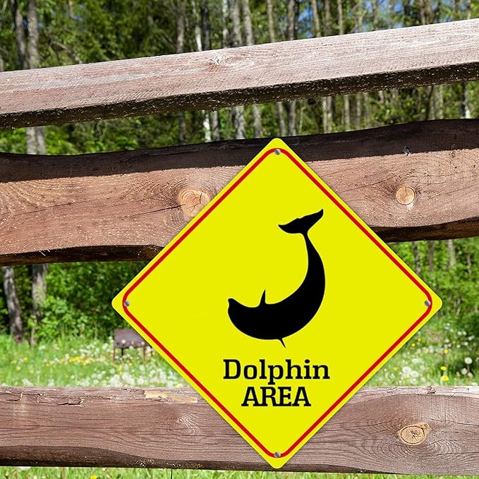 Caution Dolphin Crossing XING Tin Sign Dolphin Area Warning Street Sign Ocean Animal Novelty Caution Road Sign for Yard Garage Garden Outdoor Porch 10x10in