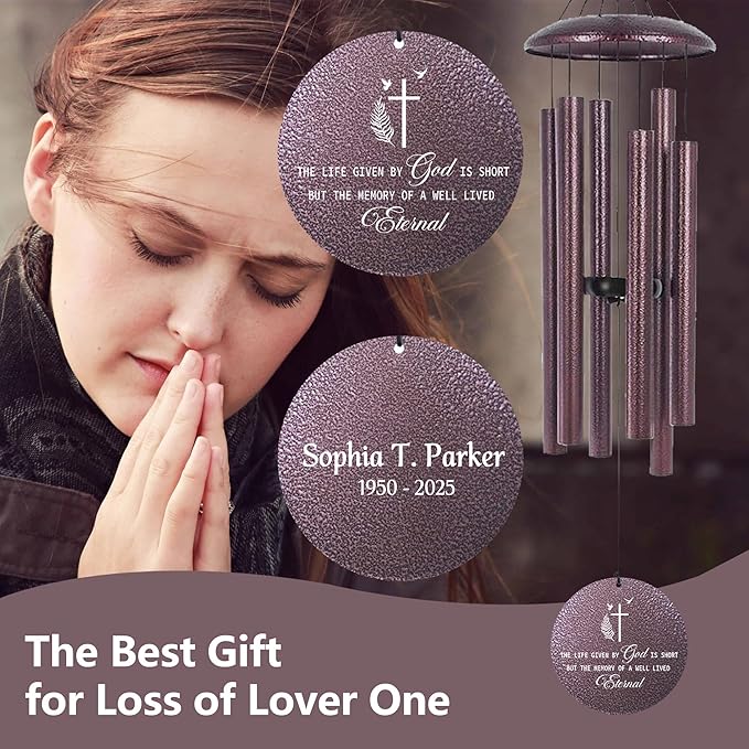 Personalized Engraved Wind Chimes for Loss of Mom Dad, Memorial Deep Tone Wind Chimes Gifts for Outside, Sympathy Gifts for Bereavement Condolence, Produced in USA