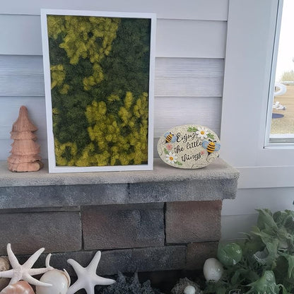 Spring Decorative Garden Stones Outdoor, 6x4.1In Enjoy The Little Things Bee Stone with White Flower, Concrete Stepping Stones for Walkway Pathway Yard Outside