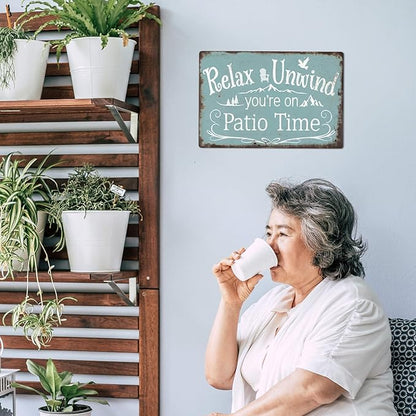 Putuo Decor Funny Patio Signs And Decor Outdoor Home Patio Wall Decor Vintage Relax Unwind You're On Patio Time Tin Signs Patio Signs For Outside Backyard Porch Bar Decor 8x12 Inches