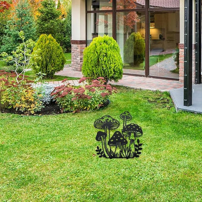 WADORN Mushroom Metal Outdoor Statues Silhouette, Funny Mushroom Metal Decorative Garden Stakes Mushroom and Grass Silhouette Ornament Gift Funny Outdoor Decor for Garden Backyard Patio Lawn Outdoor