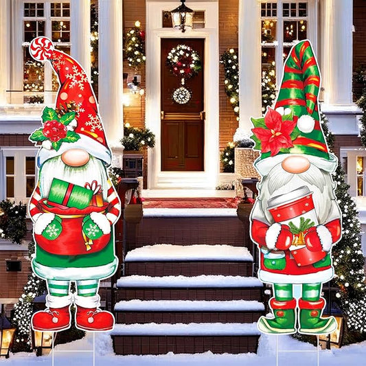 Umigy 3 Pcs Christmas Yard Sign Outdoor Gnome Signs With Stakes 32 x 10'' Santa Decorations Xmas Pathway Walkway Decor Eve Party Favors for Lawn Garden Patio