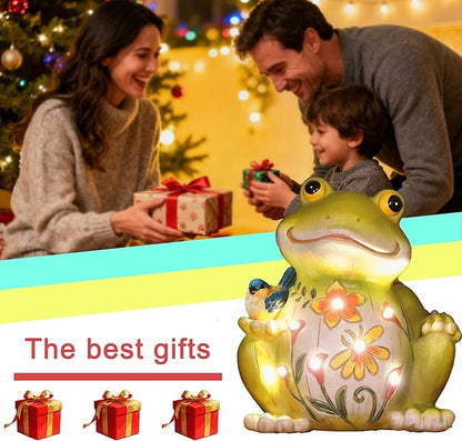 IVCOOLE Outdoor Frog Sculptures,Solar Resin Garden Outdoor Statues,Mother's Day Frog Gifts Sculptures Decorations for Home Patio,Yard,Lawn, Porch, Ornament