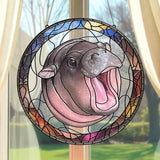 Moo Deng Suncatcher Ornament Gift Trendy Baby Hippo Acrylic Window Hanging Pygmy Fan Memes Sun Catchers Acrylic Windown Suncatchers for Windows Christmas Decor Outdoor